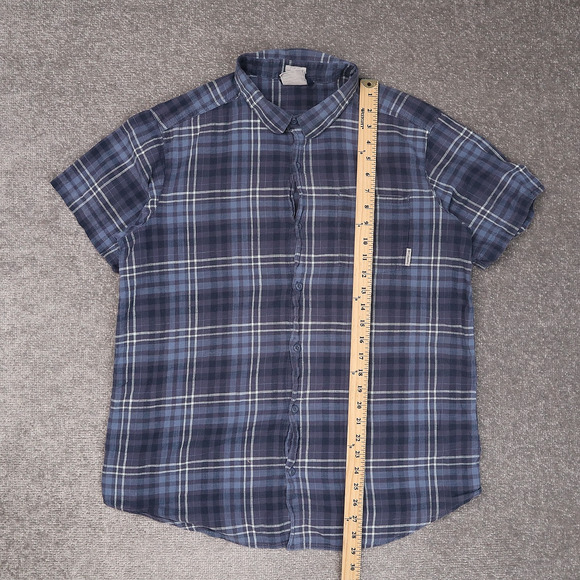 Columbia Regular Fit Plaid Large Blue Short Sleeve Full Button Collared Shirt - Picture 3 of 9